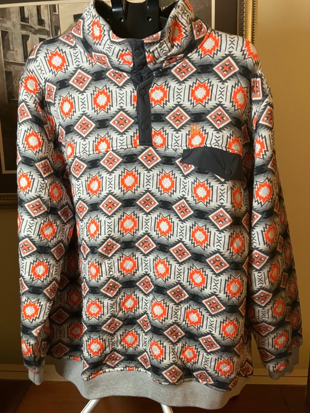 Heybo Outdoors Fleece Pullover Large Aztec Southwestern Snap Neck Hunting Jacket